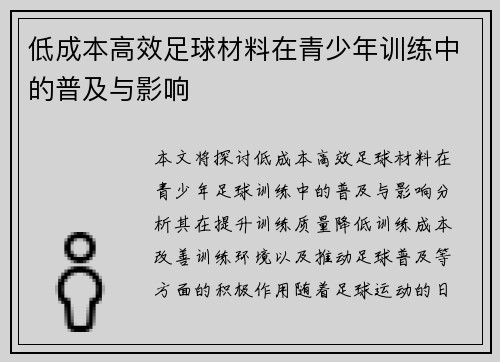 低成本高效足球材料在青少年训练中的普及与影响